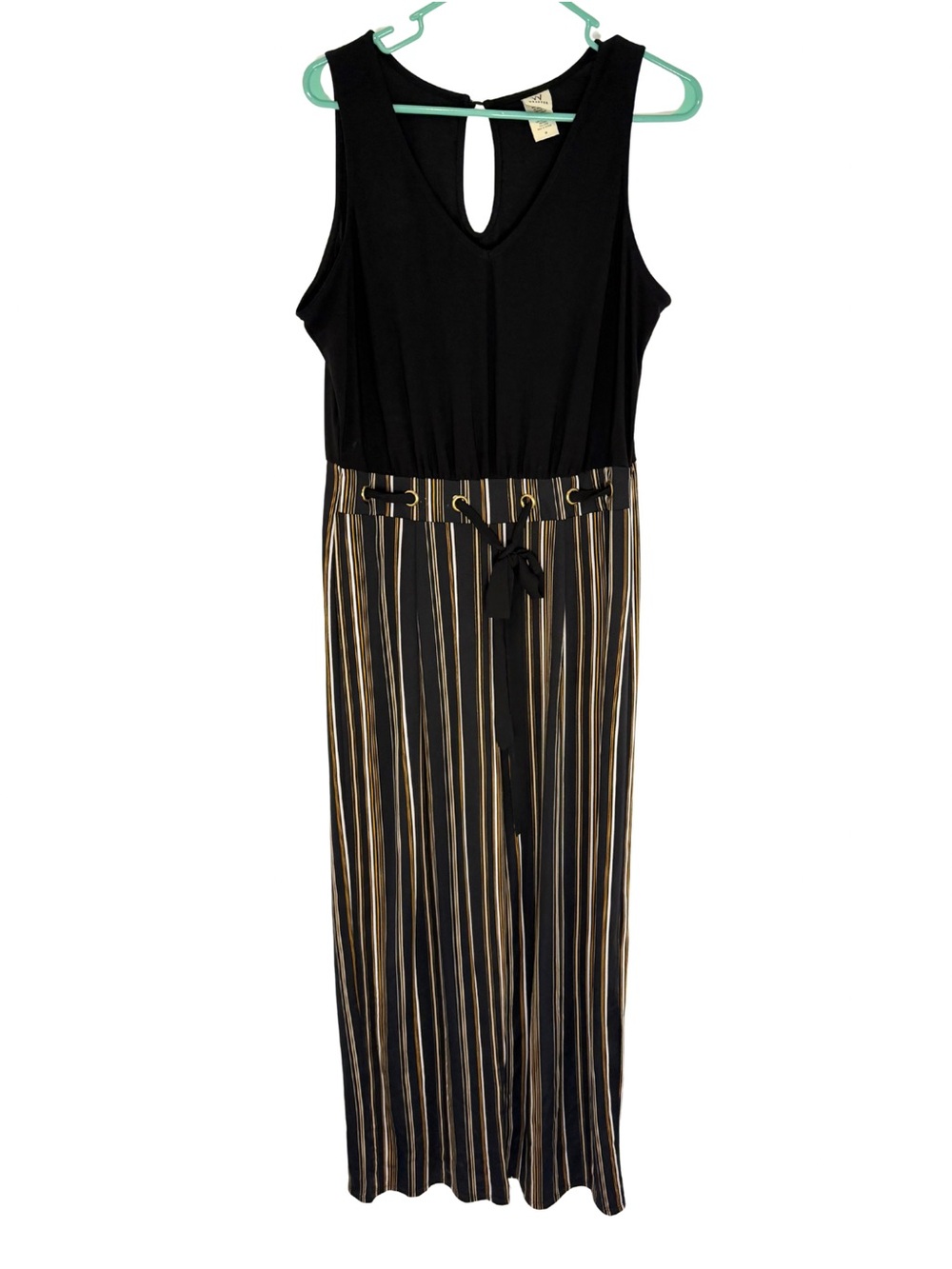 Wrapper Black, Yellow & White Striped Sleeveless Wide Leg Jumpsuit Size Medium